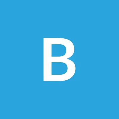 Bold white letter B centered on a light blue square background.