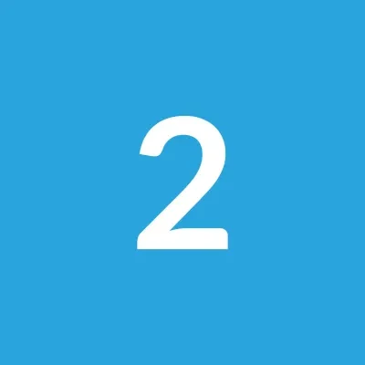 Large white number 2 centered on a light blue square background.